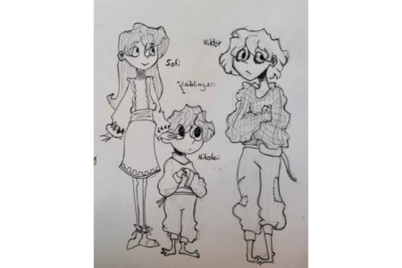 Konzept-Zeichnung von Viktor und weiteren Kindern