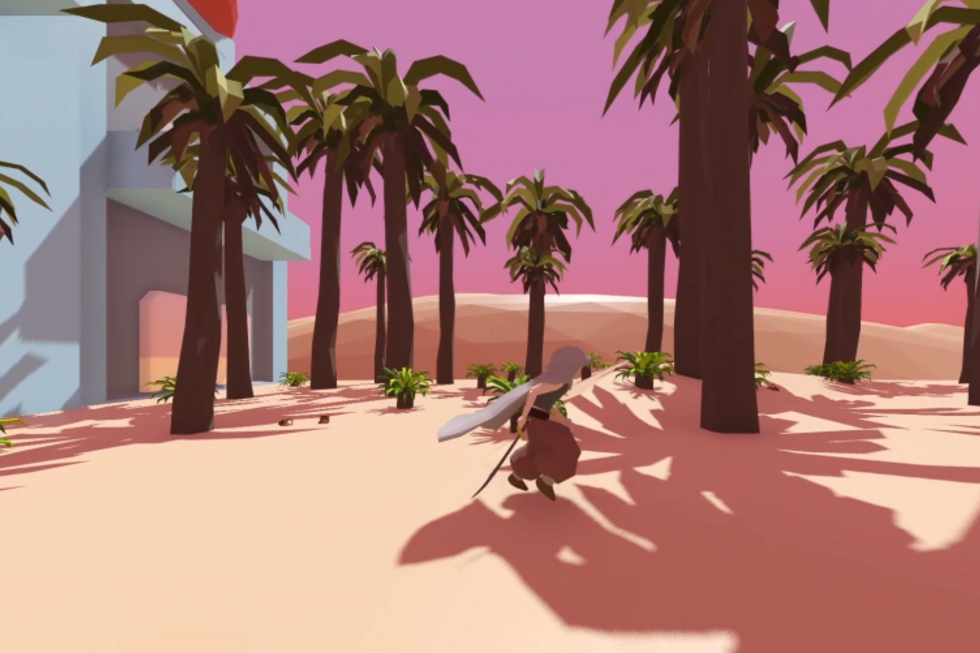 Spiel-Szene: Zu Beginn des Spiels verlässt der MainCharacter die Wüstenstadt