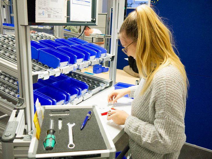Fotos aus Fallstudien mit Studierenden in der Lernstatt für Produktionsmanagement  und Qualitätsmanagement der Hochschule Kempten.
