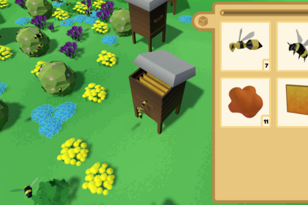 Spiel-Szene: Nah-Aufname eines Bienenstocks mit einer Übersicht, was und wieviele Bienen sich in diesem Bienenstock befinden.