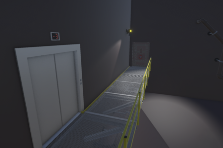 Steg zum Aufzug und zu einer Türe