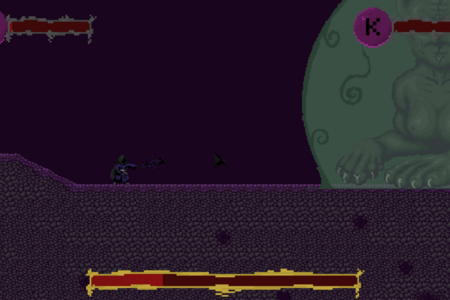 Spiel-Szene: Der Schatten-Magier nähert sich dem nächsten Monster.