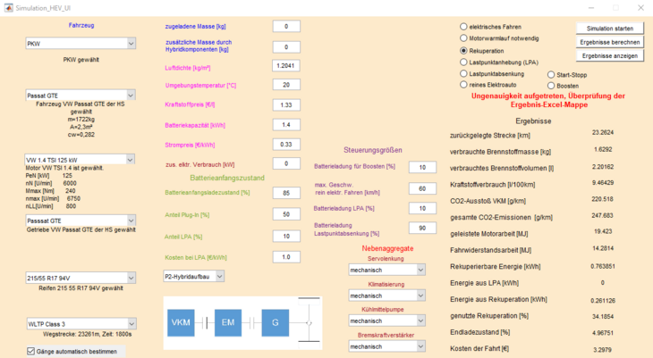 Oberfläche eines Simulationsprogramms