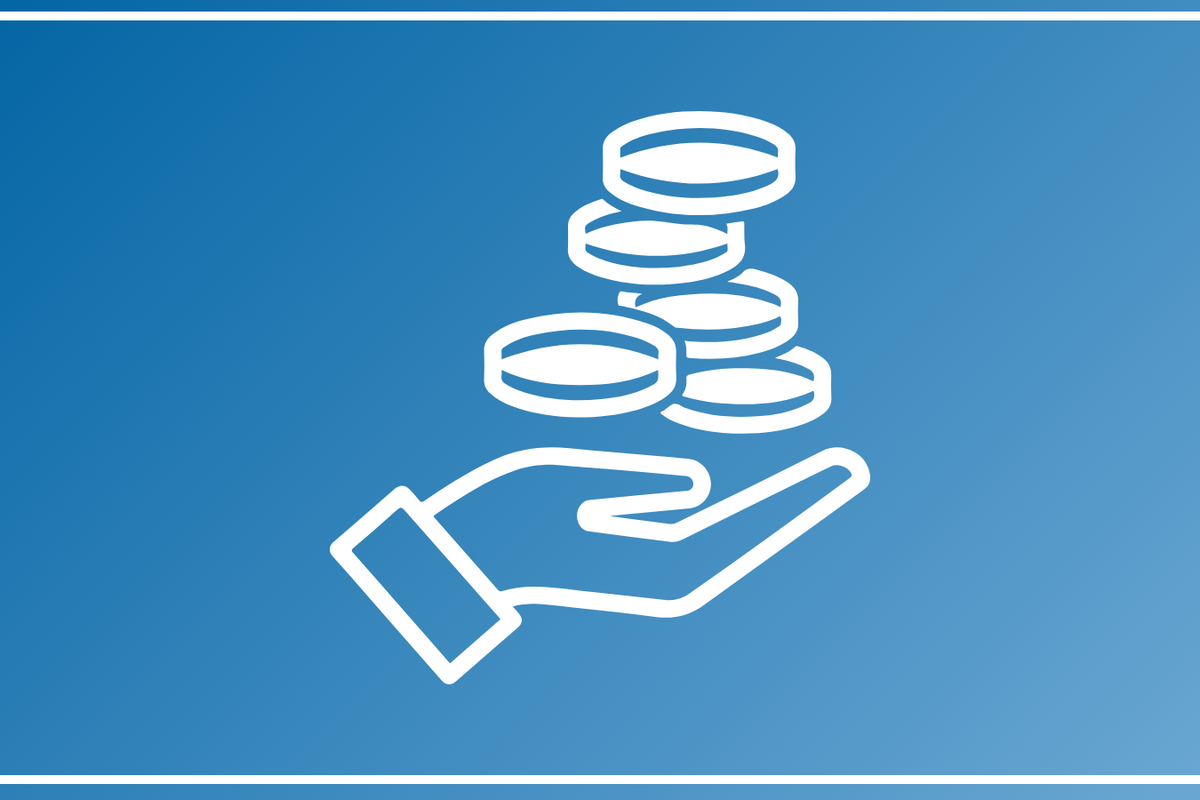 Eine Piktografe die eine Förderung darstellt durch eine ausgestreckte Hand die Geld erhält