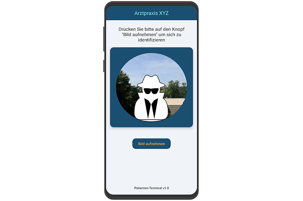 Start-Screen der Smartphone-App zur Gesichtserkennung mit der Aufforderung, sich selbst zu fotografieren.